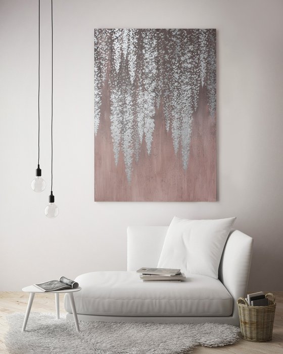 "Bronze wisteria" Abstract silver flower art