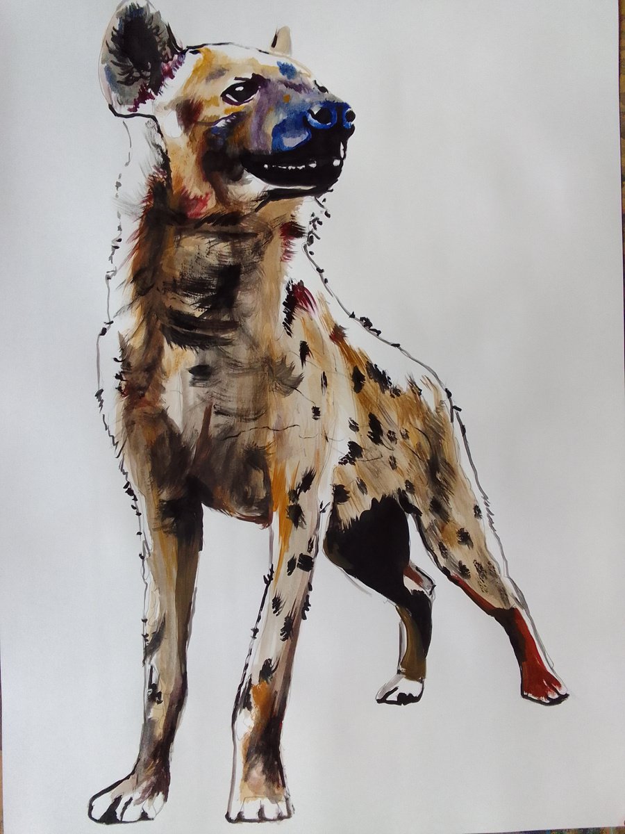 Photorealistic Animal Acrylic Painting By Soso Kumsiashvili, 24 X 33", Hyena, Original Artwork