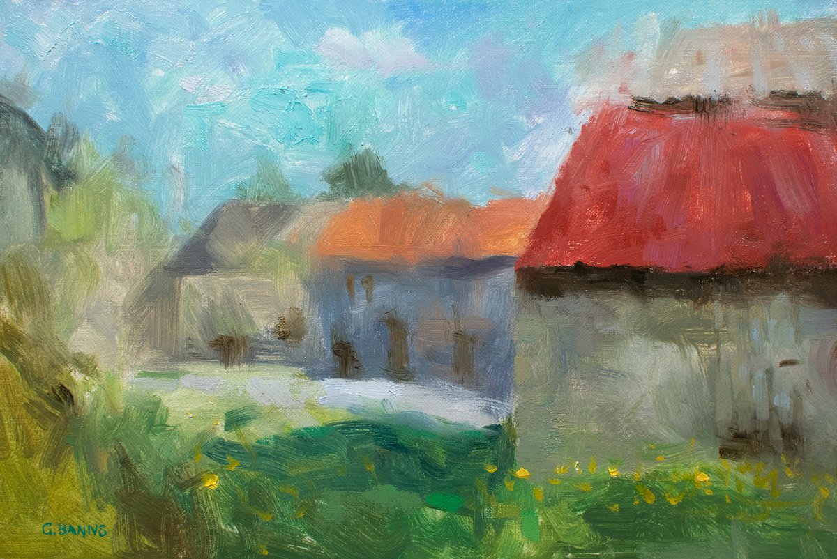 Impressionism Barns and Old Stone Buildings in French Countryside by Gav Banns