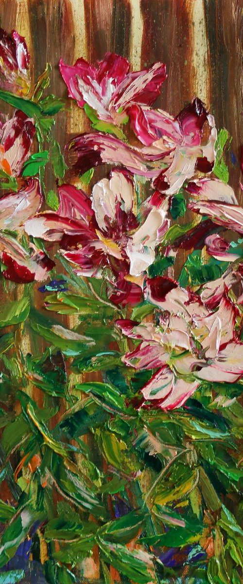 LILIES IN THE GARDEN II / ORIGINAL OIL PAINTING by Salana Art Gallery