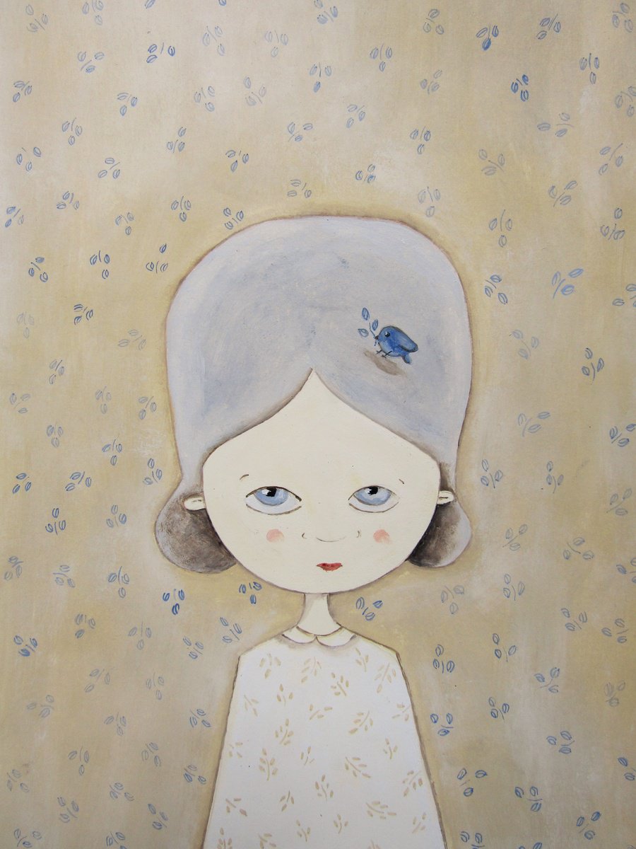The girl with light blue hair - oil on paper by Silvia Beneforti