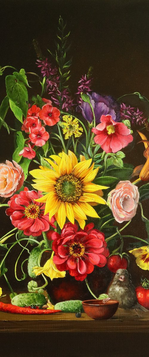 Sunflower and Summer Guest by Natalia Shaykina