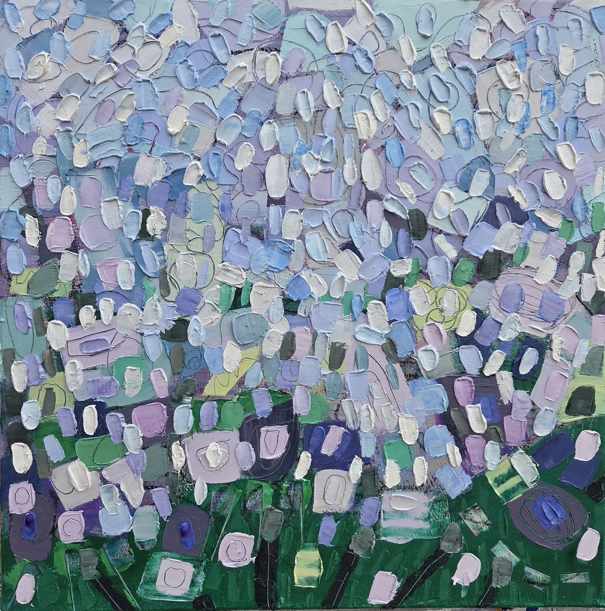 Geometric Oil Painting , The Glorious Garden By Stacy Neasham, 20 X 20, Artwork For Sale On Artfinder