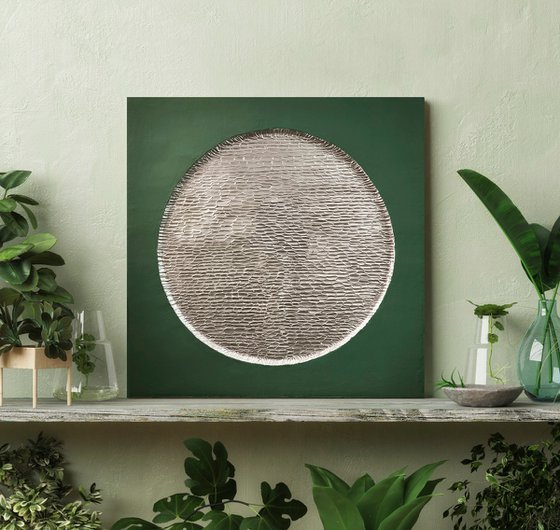 "Green Mars" Silver abstract textured art