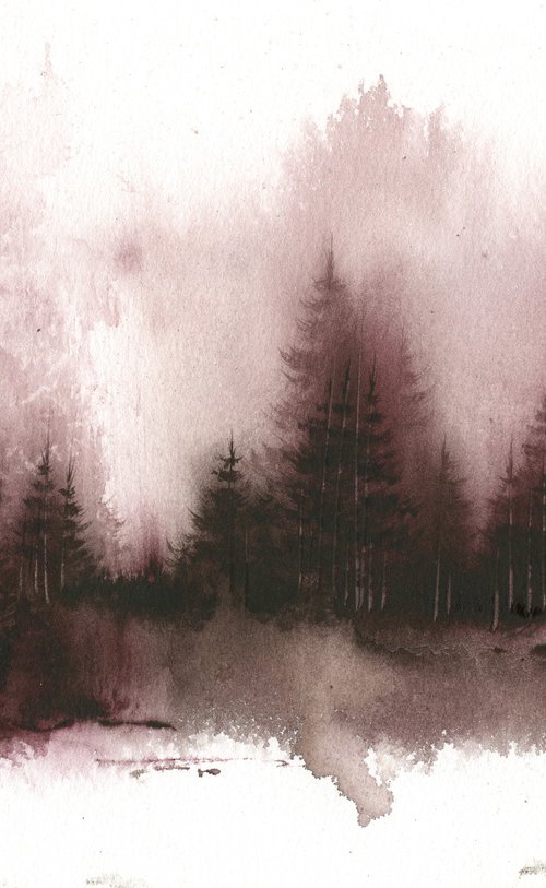 Places XX - Watercolor Pine Forest by ieva Janu