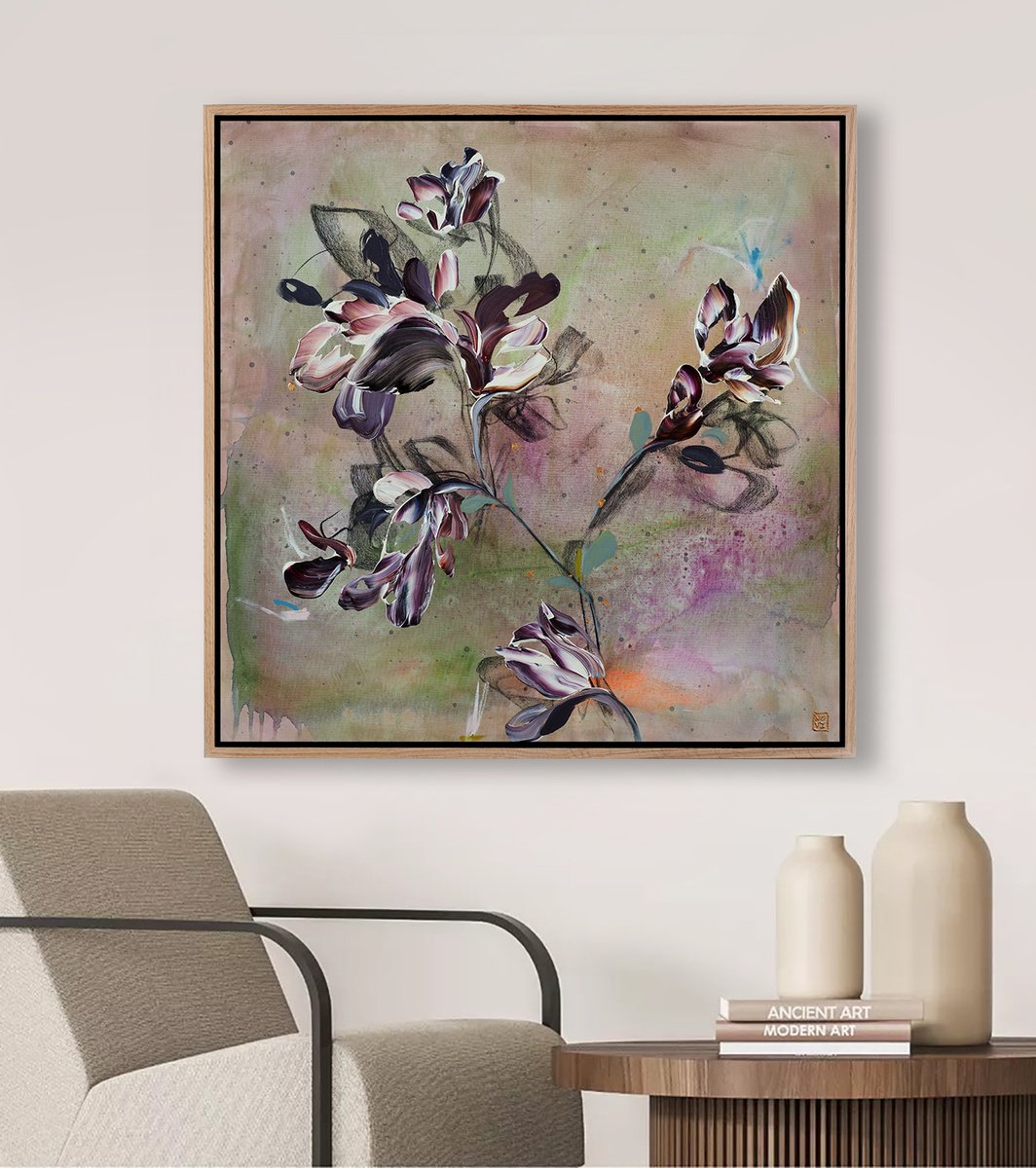 Abstract Acrylic Painting By Novi Lim, 32 X 32", Violet Patina, Original Artwork