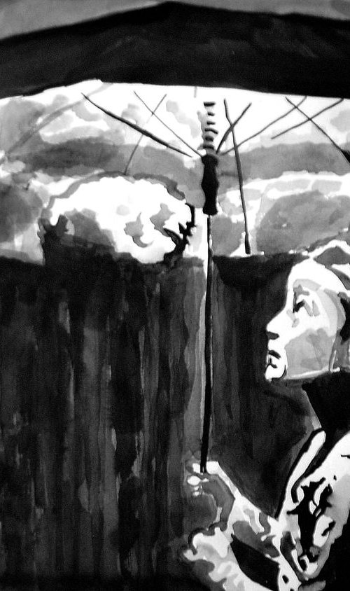 Girl with umbrella / 42 x 29.7 cm by Alexandra Djokic