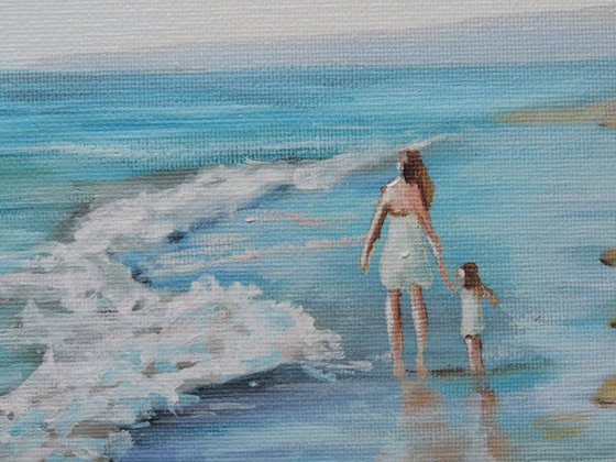 Beach scene Mother and Daughter oil painting