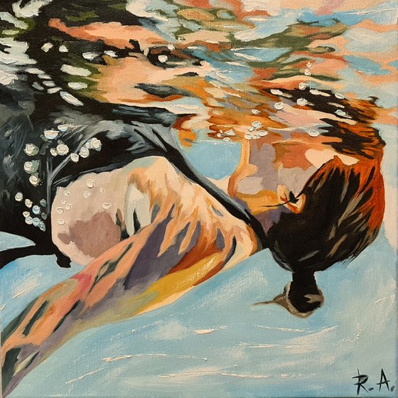 Woman floating in the water 30*30 cm