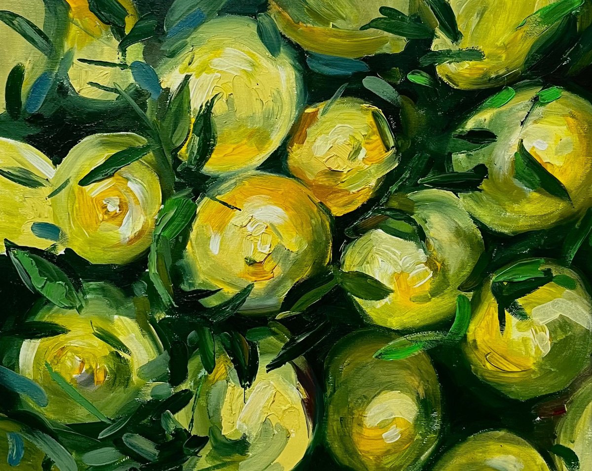 Impressionistic Still Life Oil Painting By Vahe Bagumyan, 20 X 16", Lemon Tree, Original Artwork