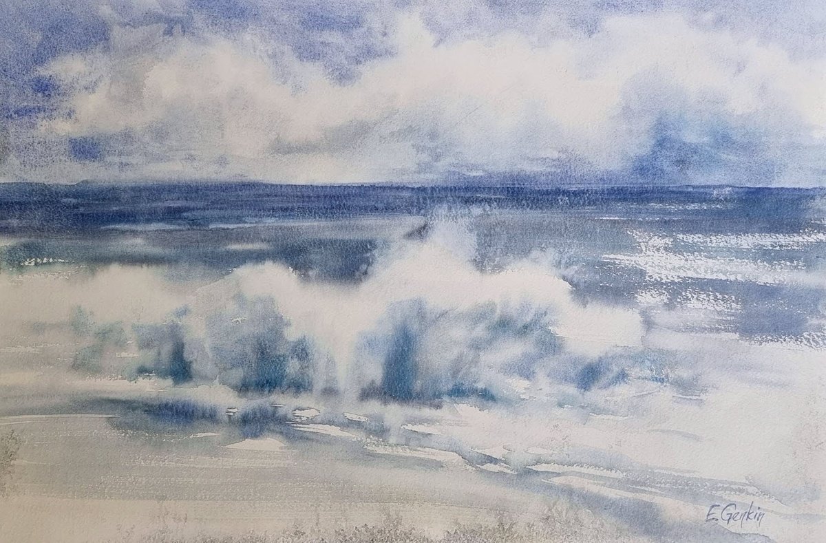 Impressionistic Landscape Watercolour By Elena Genkin, 22 X 15, The Wave #12, Original Artwork