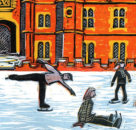 Ice Rink at Hampton Court. Limited Edition linocut