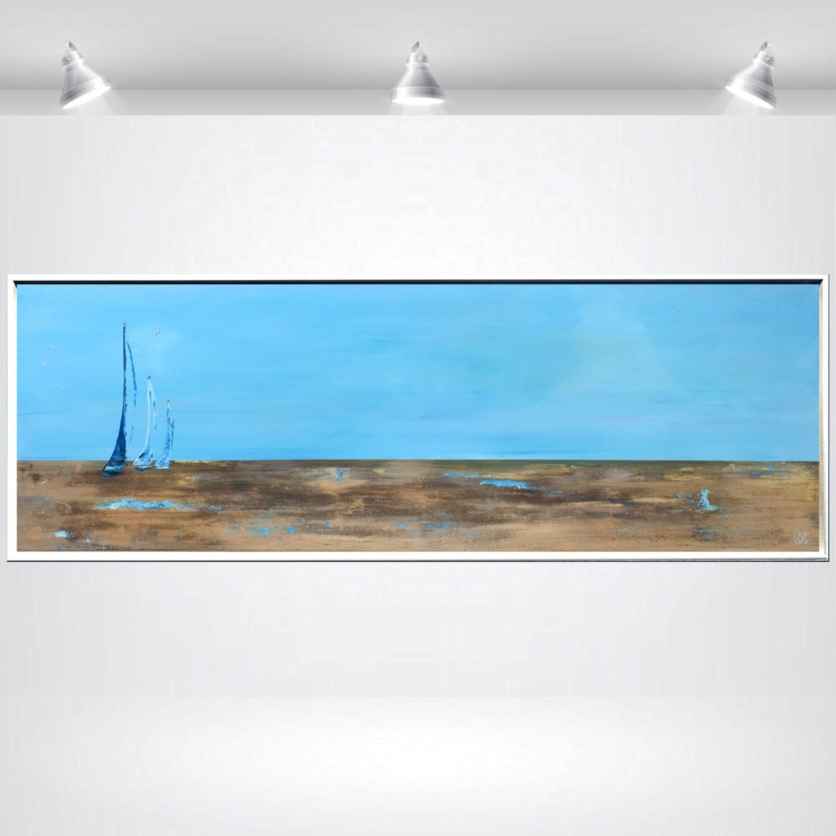 Abstract Acrylic Painting By Edelgard Schroer, 48 X 17, Sailing Silence, Original Artwork