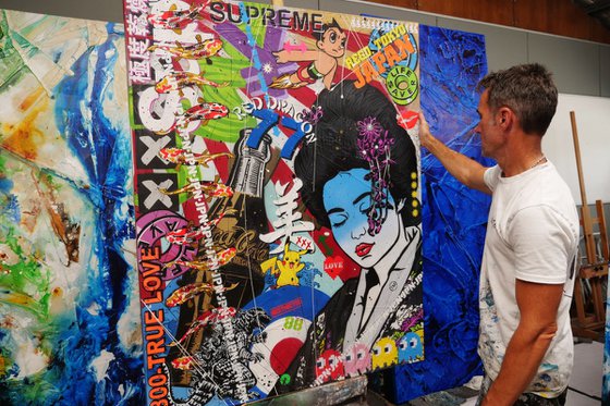 Modern Pop Geisha 120cm x 150cm Japanese Geisha Textured Urban Pop Art