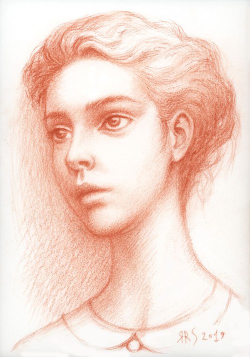 Study of a Beautiful Young Woman Head Drawing by Yaroslav Sobol by Yaroslav Sobol