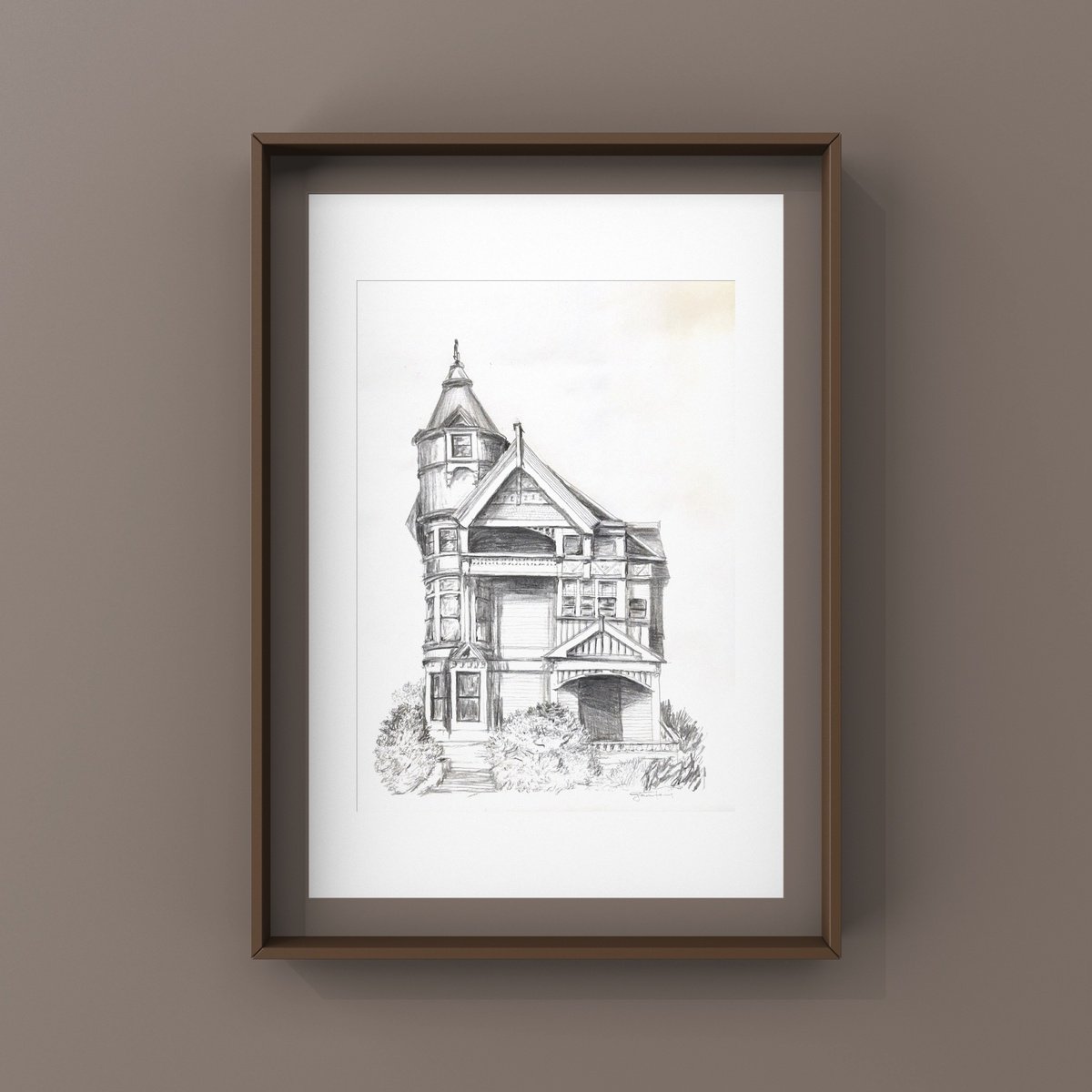 Expressive Cityscapes Charcoal Drawing By Gozde Temiz Istanbul, 18 X 28, Sketch Of Queen Anne House, Original Artwork