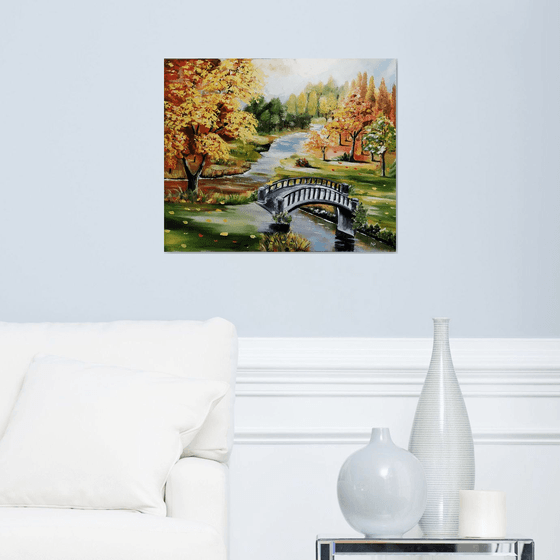 Autumn park, original oil landscape painting, art for home, gift idea