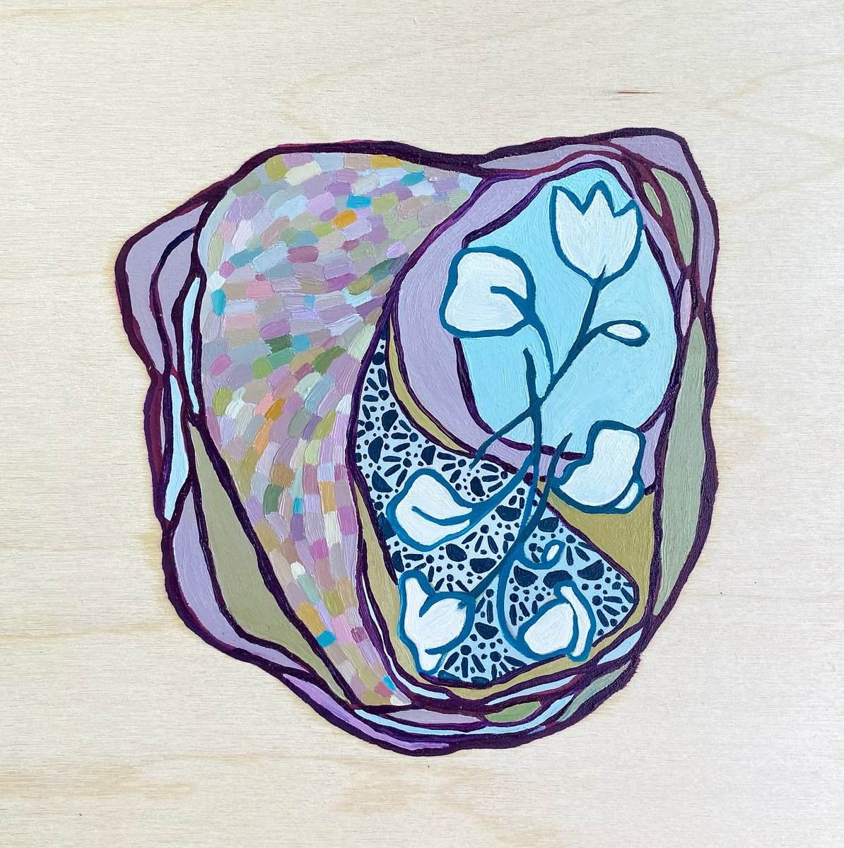 Organic Abstract Oil Painting By Anna Bergin, 8 X 8, Strung Bouquet 3, Original Artwork