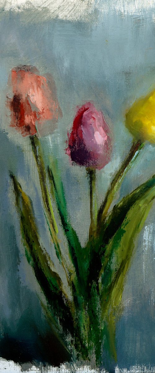 Colorful flower Tulip Art Painting on Paper Original Artwork by Anna Lubchik