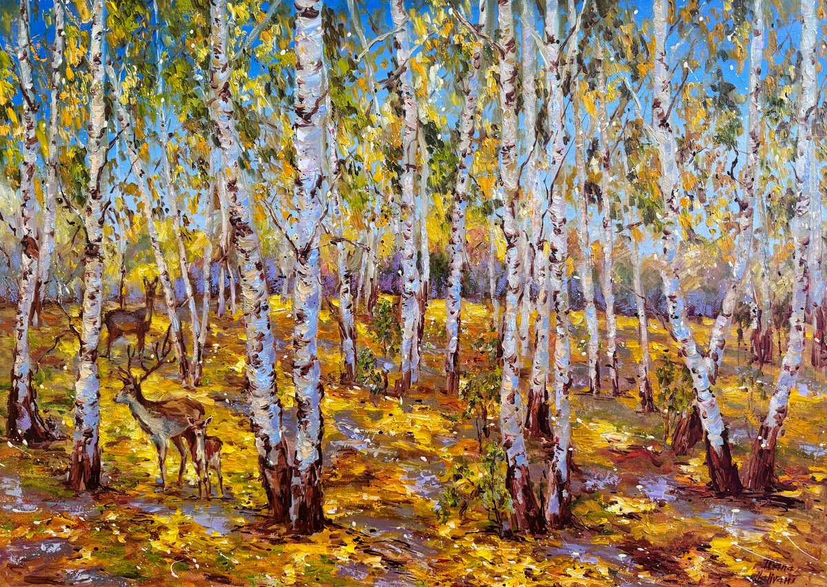 Impressionistic Landscape Oil Painting By Diana Malivani, 28 X 20, In The Autumn Forest, Original Artwork