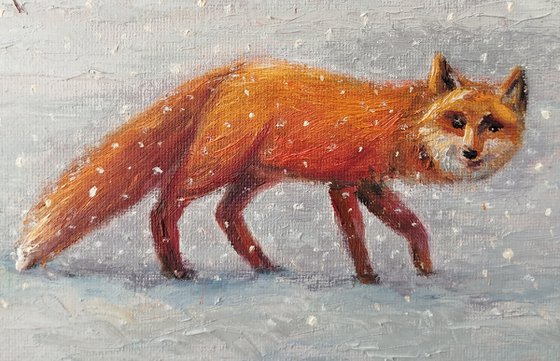 Winter landscape with a fox