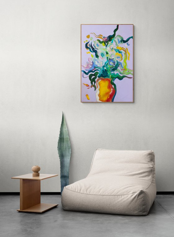 FOR A STAR- large scale xxl abstract, botanical, flowers in a vase, colourful expressive