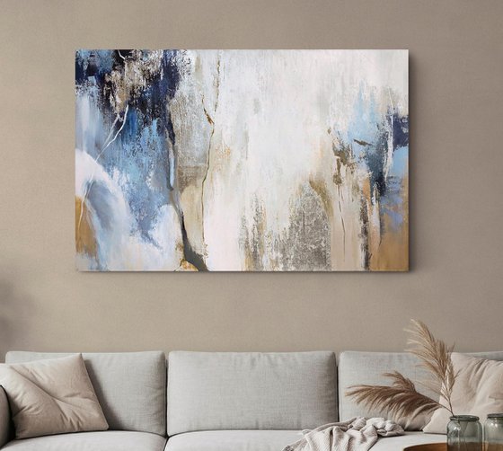 "Silver Avalanche" Abstract blue silver art