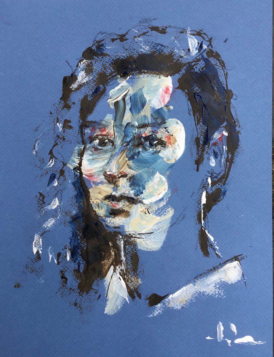Expressive Portrait Acrylic Painting By Dominique Deve, 9 X 13, Parisienne 1, Original Artwork