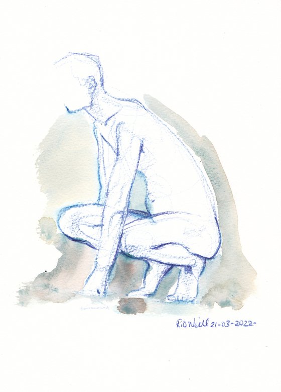 crouching male nude