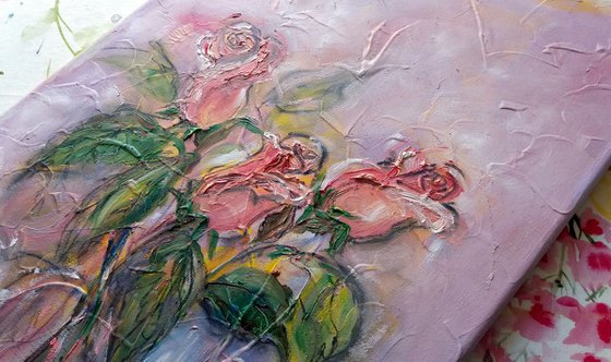 "Scent of roses",  original oil painting, 30x70x2cm