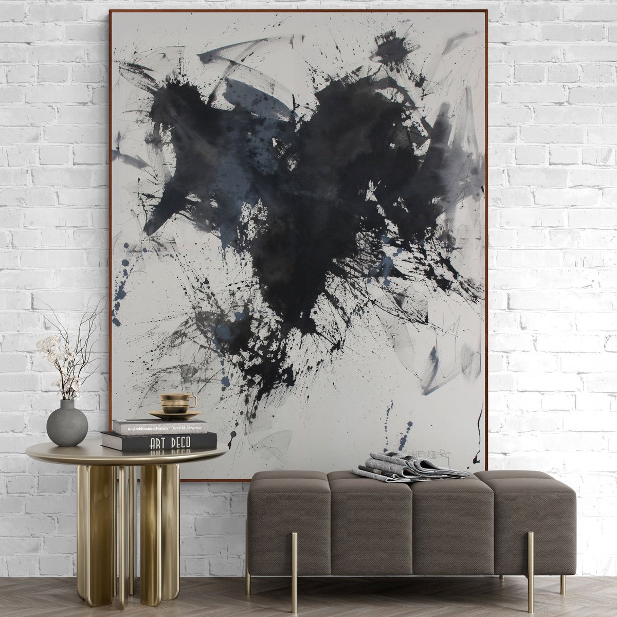 Abstract Painting By Daniela Schweinsberg, 63 X 79, Think Ii (Black), Original Artwork