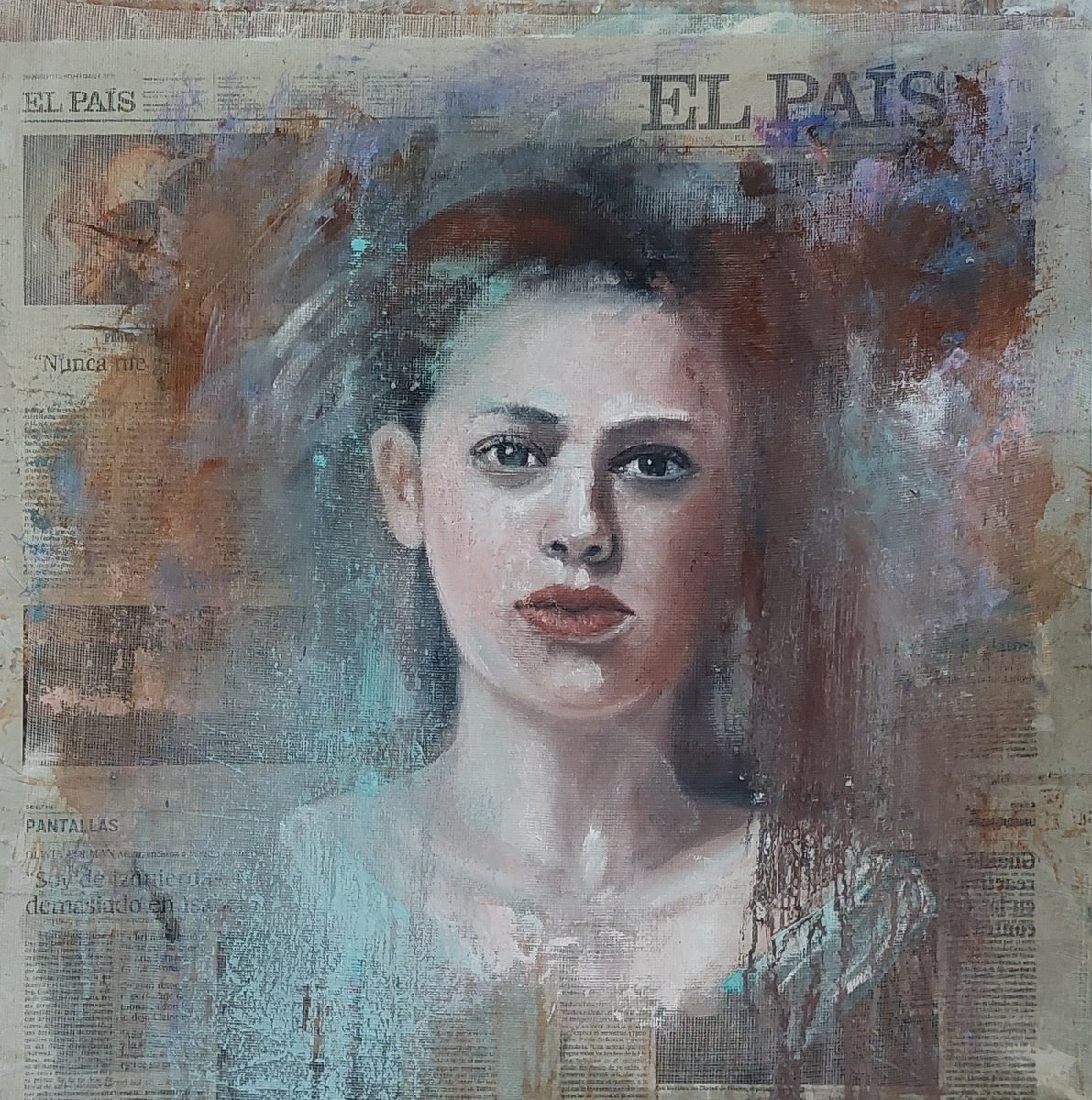 Expressive Portrait Painting By Els Driesen, 24 X 24, Portrait Study, Original Artwork