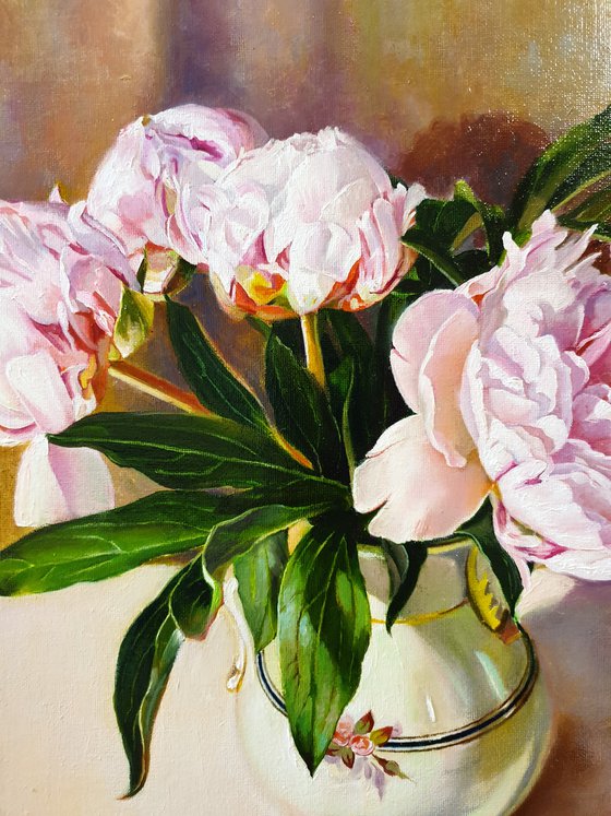 "Evening peonies." still life peony old vase summer  liGHt original painting  GIFT (2020)