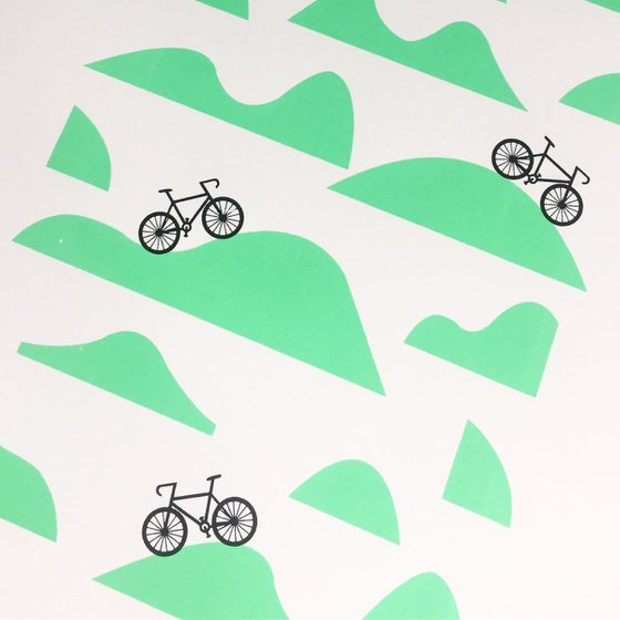 Mountain Cycling Screen Print A3 size in Retro Mint- Unframed - FREE Worldwide Delivery