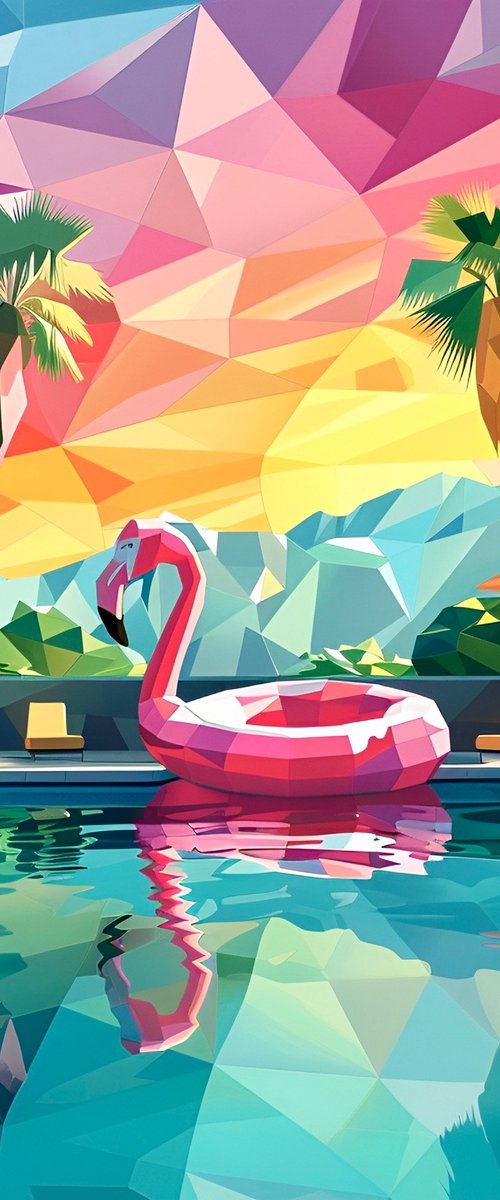 FLAMINGO IN A SWIMMING POOL by Maria Tuzhilkina