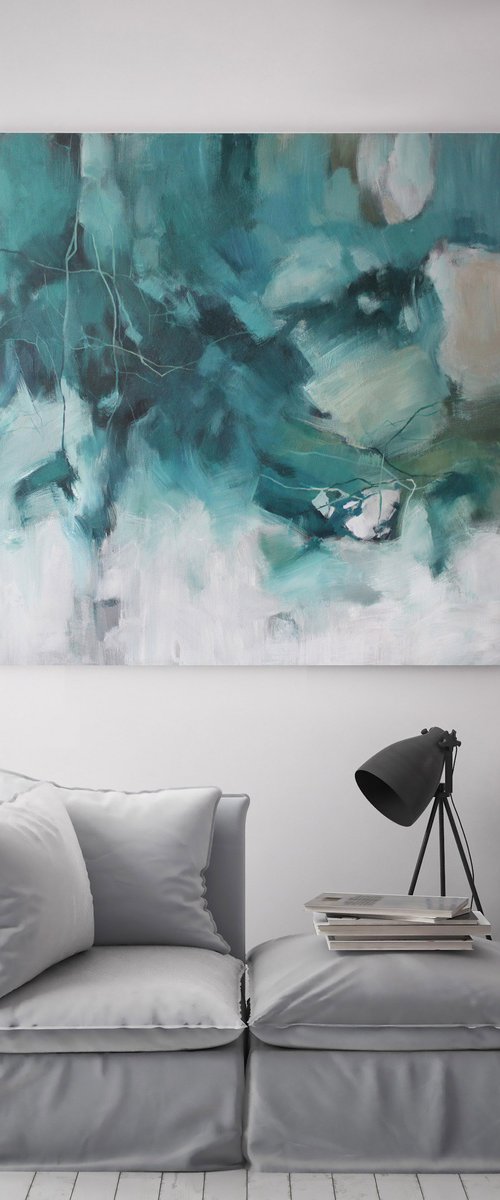 "Mint" Turquoise abstract acrylic art by Nina