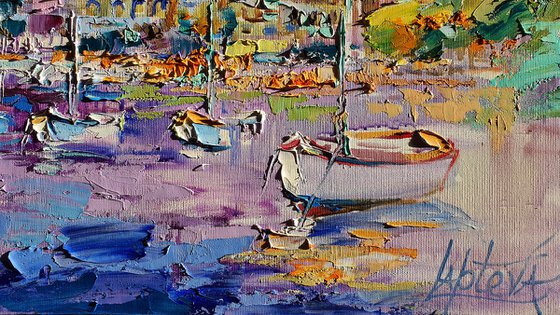 Painting Positano Amalfi Coast, landscape Italy