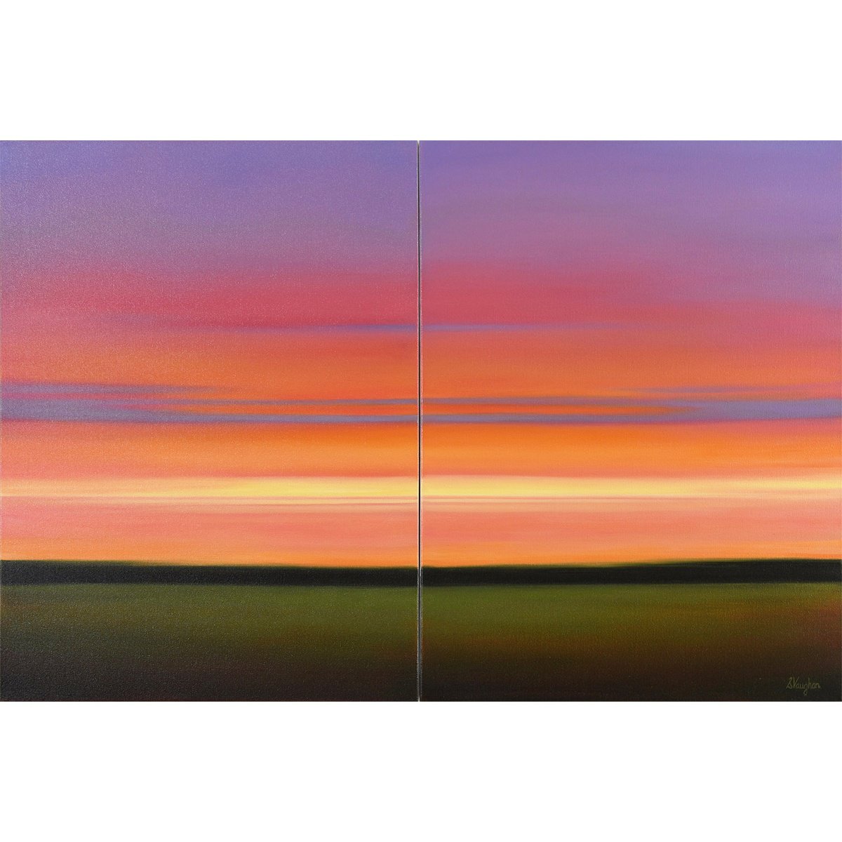 Impressionistic Landscape Oil Painting By Suzanne Vaughan, 36 X 24", Dynamic Sunset, Original Artwork
