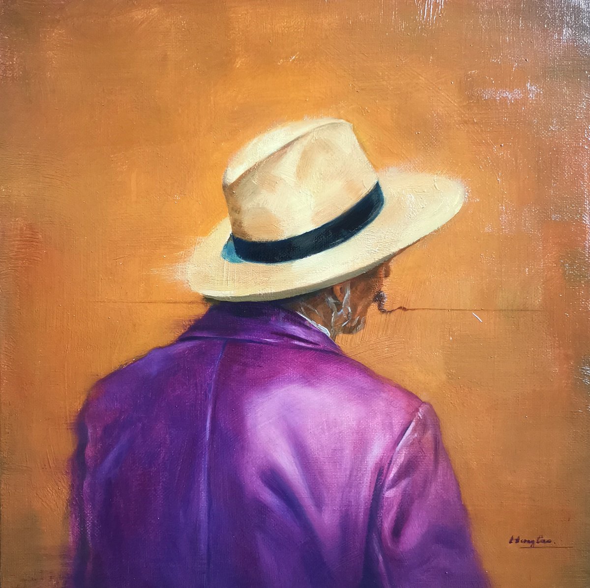 Photorealistic Portrait Oil Painting By Hongtao Huang, 12 X 12, Lovely Beard, Original Artwork