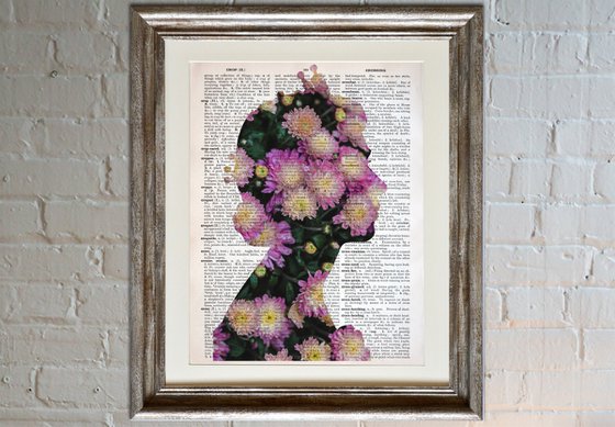 Queen Elizabeth II - Violet Flowers - Collage Art on Large Real English Dictionary Vintage Book Page