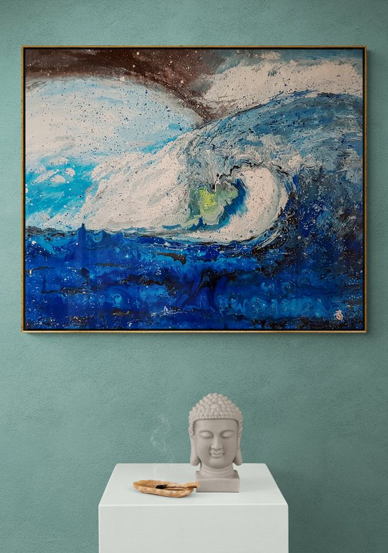 Ondoj N-2 (H)96x(W)116x(D)2.5 cm. Wave Action Painting