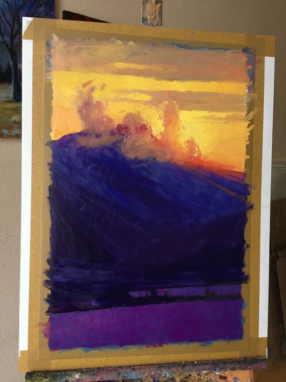 Bright colors of southern Turkey Sunset painting oil on canvas