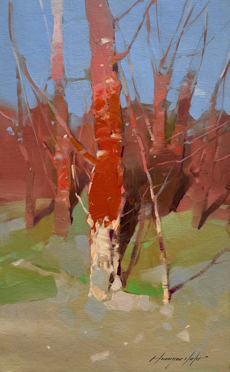 Impressionistic Landscape Oil Painting By Vahe Yeremyan, 13 X 20", Rust And Gold, Original Artwork