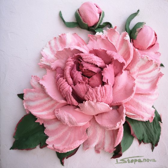 Pink Peony - 3d painting, 20x20x5 cm depts
