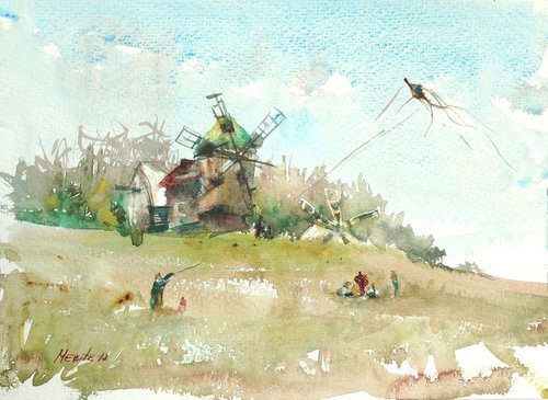 "A windmill in Pyrogovo" by Merite Watercolour