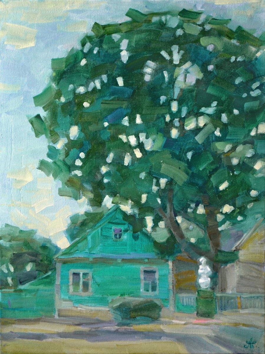 Impressionistic Cityscapes Oil Painting By Victoria Alferonok, 14 X 18", Landscape With Sculpture, Original Artwork