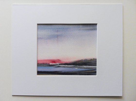 SETTING SUN BORTHWEN ANGLESEY. Small Original Watercolour Seascape Painting.