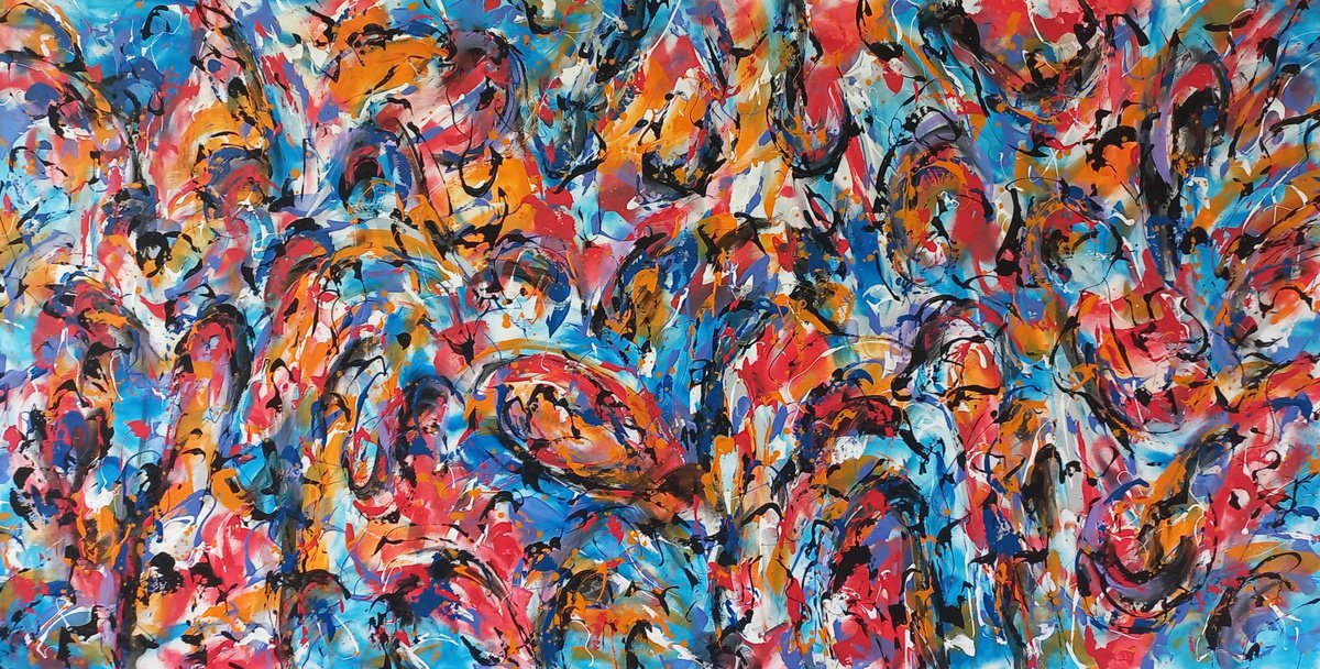 Abstract Acrylic Painting By Max Yaskin, 84 X 44", Wild Flowers 7 By M.y., Original Artwork