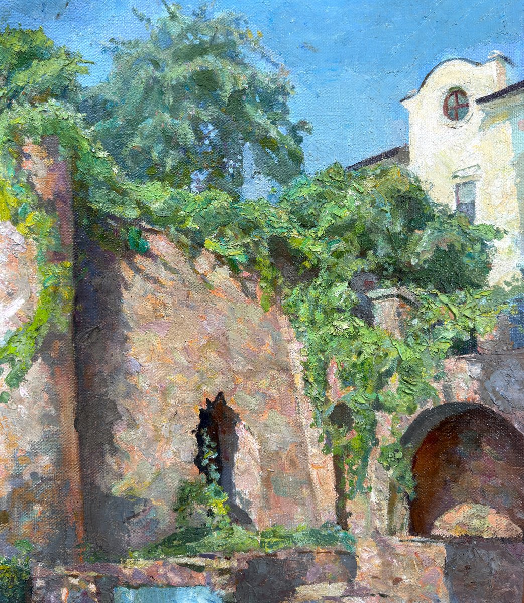 Impressionistic Cityscapes Oil Painting By Igor Galan, 20 X 25, Sunlit Walls Of Old Monastery, Original Artwork