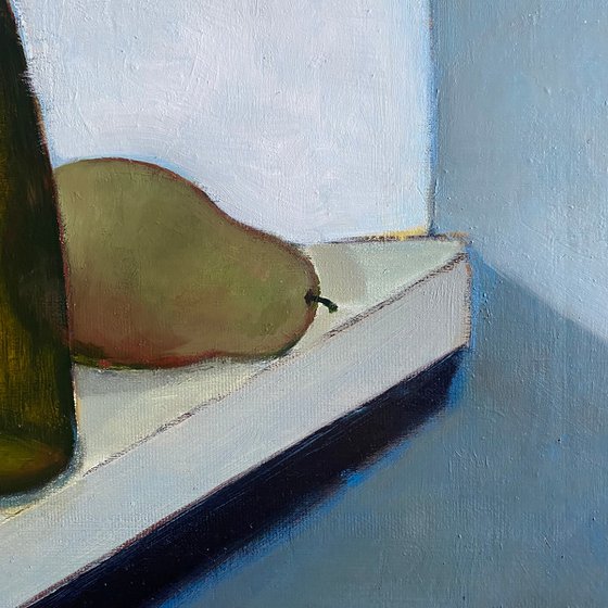 Bottle and Pears in Window